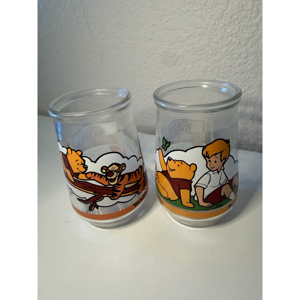 Vintage Welch's Disney Winnie the Pooh Grand Adventure Jelly Jar Glass Set of 2
